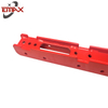 Red Glossy Metal Assembly Component with Drilled Holes And Cutouts - Agricultural Machinery Part